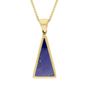 18ct Yellow Gold Whitby Jet Lapis Lazuli Small Double Sided Triangular Fob Necklace, P834.