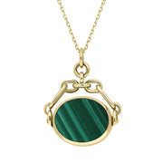 18ct Yellow Gold Whitby Jet Malachite Double Sided Swivel Fob Necklace, P209_2.