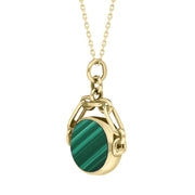 18ct Yellow Gold Whitby Jet Malachite Double Sided Swivel Fob Necklace, P209_3.