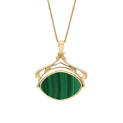 18ct Yellow Gold Whitby Jet Malachite Marquise Swivel Fob Necklace, P115_10.