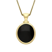 18ct Yellow Gold Whitby Jet Malachite Small Double Sided Oval Fob Necklace, P219_2.