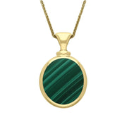 18ct Yellow Gold Whitby Jet Malachite Small Double Sided Oval Fob Necklace, P219.