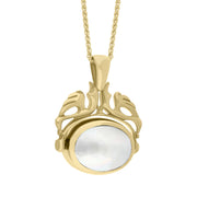 18ct Yellow Gold Whitby Jet Mother Of Pearl Double Sided Oval Swivel Fob Necklace, P104_4_3.