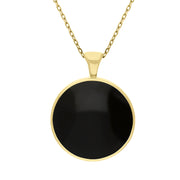 18ct Yellow Gold Whitby Jet Mother Of Pearl Large Double Sided Round Fob Necklace, P012_2.