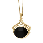 18ct Yellow Gold Whitby Jet Mother Of Pearl Marquise Swivel Fob Necklace