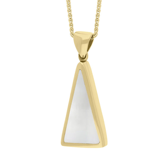 18ct Yellow Gold Whitby Jet Mother Of Pearl Small Double Sided Triangular Fob Necklace, P834_3.