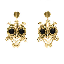 18ct Yellow Gold Whitby Jet Owl Stud Earrings E2329