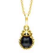 18ct Yellow Gold Whitby Jet Tiny Hedgehog Necklace, P3356