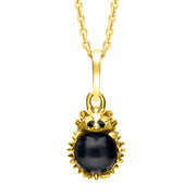 18ct Yellow Gold Whitby Jet Tiny Hedgehog Necklace, P3356