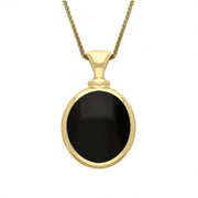 18ct Yellow Gold Whitby Jet Turquoise Small Double Sided Oval Fob Necklace, P219_2.
