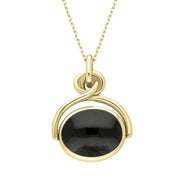 18ct Yellow Gold Whitby Jet White Mother of Pearl Oval Swivel Fob Necklace, P096_2.
