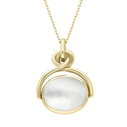 18ct Yellow Gold Whitby Jet White Mother of Pearl Oval Swivel Fob Necklace, P096.