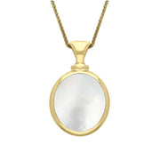 18ct Yellow Gold Whitby Jet White Mother Of Pearl Small Double Sided Oval Fob Necklace, P219_2.