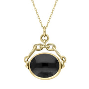 18ct Yellow Gold Whitby Jet White Mother Of Pearl Double Sided Swivel Fob Necklace, P209_2.