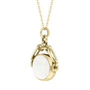 18ct Yellow Gold Whitby Jet White Mother Of Pearl Double Sided Swivel Fob Necklace, P209_3.