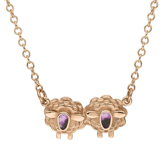 18ct Rose Gold Blue John Two Sheep Necklace, N1142.