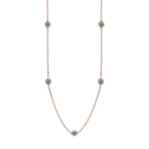 18ct Rose Gold Turquoise Heart Link Disc Chain Necklace, N746.