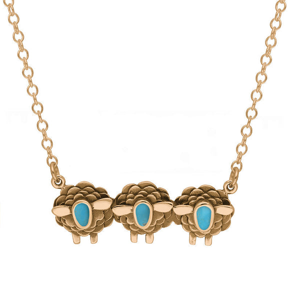 18ct Rose Gold Turquoise Three Sheep Necklace, N1139.
