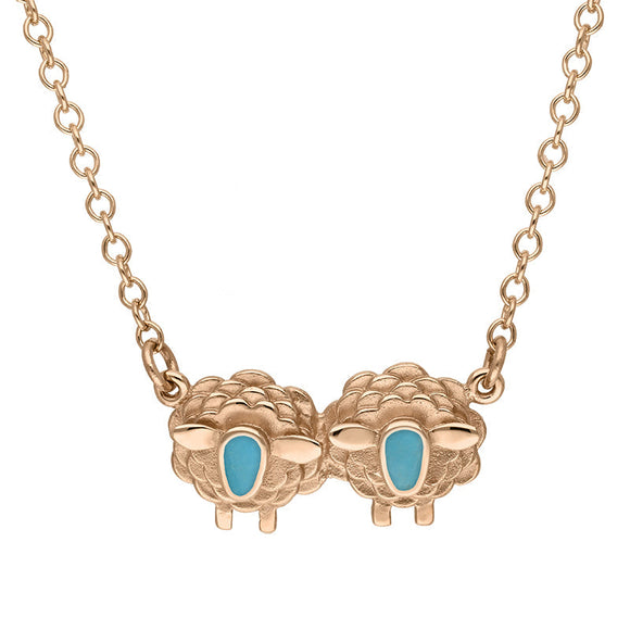 18ct Rose Gold Turquoise Two Sheep Necklace, N1142.