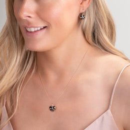 18ct Rose Gold Whitby Jet Diamond Flower Heart Two Piece Set S164