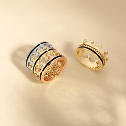 18ct Rose Gold Whitby Jet Diamond Tiara Double Band Ring. R1234.