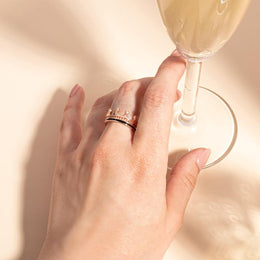 18ct Rose Gold Whitby Jet Diamond Tiara Patterned Band Ring. R1222