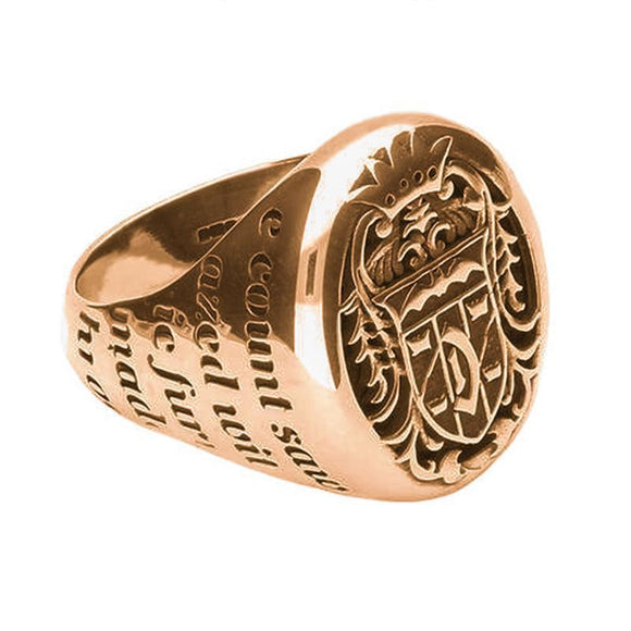 18ct Rose Gold Whitby Jet Dracula Crest Replica Signet Ring