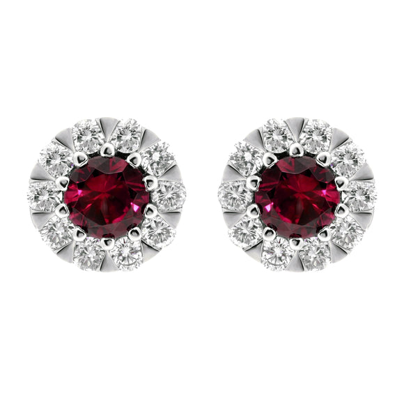 18ct White Gold Ruby and Diamond Cluster Stud Earrings E2356