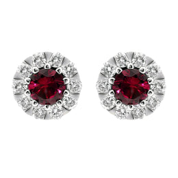 18ct White Gold Ruby and Diamond Cluster Stud Earrings E2356