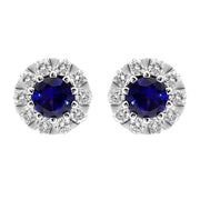18ct White Gold Sapphire Diamond Cluster Stud Earrings E2356
