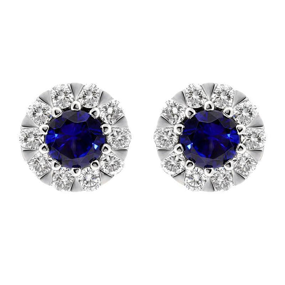 18ct White Gold Sapphire Diamond Cluster Stud Earrings E2356