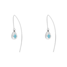 18ct White Gold Turquoise Fleur De Lis Disc Drop Earrings, E1373.