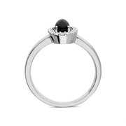 18ct White Gold Whitby Jet 0.12ct Diamond Oval Cluster Ring, R883.