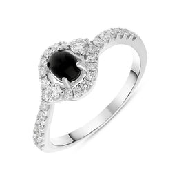 18ct White Gold Whitby Jet 0.37ct Diamond Oval Wrap Ring, R1019.