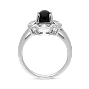 18ct White Gold Whitby Jet 0.72ct Diamond Round Shoulder Ring. R1020.