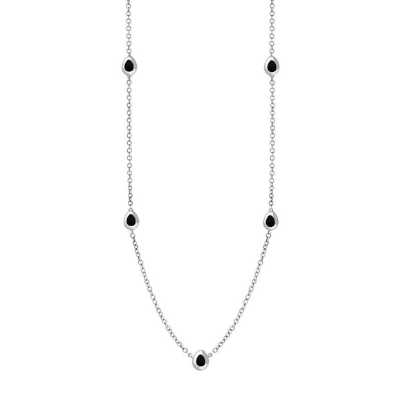18ct White Gold Whitby Jet Cross Link Disc Chain Necklace, N748.