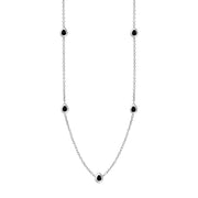 9ct White Gold Whitby Jet Cross Link Disc Chain Necklace, N748.