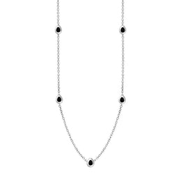 9ct White Gold Whitby Jet Cross Link Disc Chain Necklace, N748.