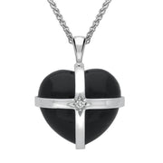18ct White Gold Whitby Jet Diamond Medium Cross Heart Necklace, P2653.