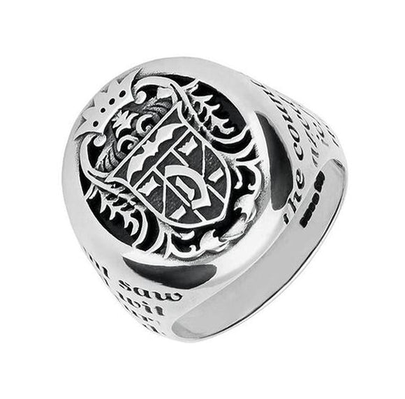 18ct White Gold Whitby Jet Dracula Crest Replica Signet Ring. R622. 