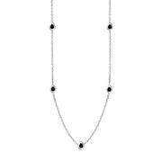 18ct White Gold Whitby Jet Fleur De Lis Link Disc Chain Necklace, N747.