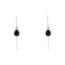 18ct White Gold Whitby Jet Fleur De Lis Disc Drop Earrings, E1373.