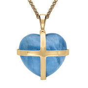 18ct Yellow Gold Aquamarine Large Cross Heart Necklace, P1542.