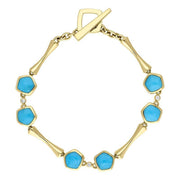 18ct Yellow Gold Turquoise Diamond  Hexagon Shaped Bracelet, B525.