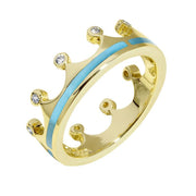 18ct Yellow Gold Turquoise Diamond Tiara Band Ring. R1233.