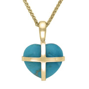 18ct Yellow Gold Turquoise Small Cross Heart Necklace. P1544.