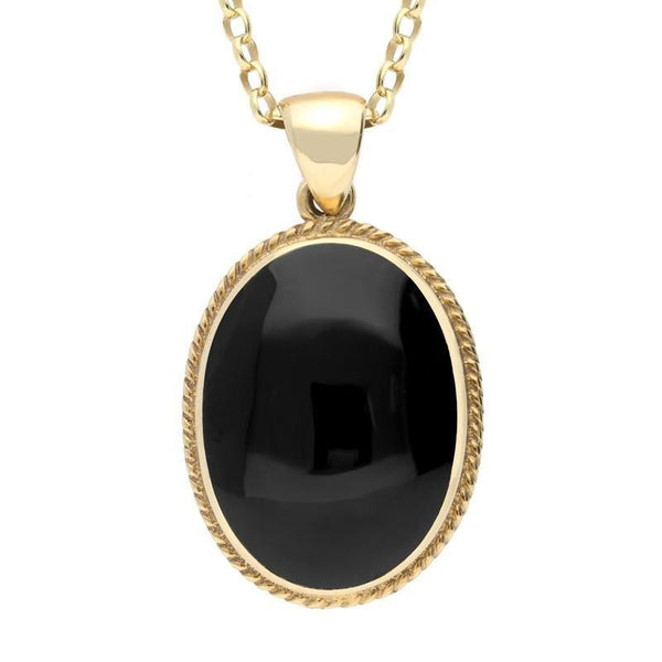 18ct Yellow Gold Whitby Jet Heritage Rope Edge Large Oval Pendant P005