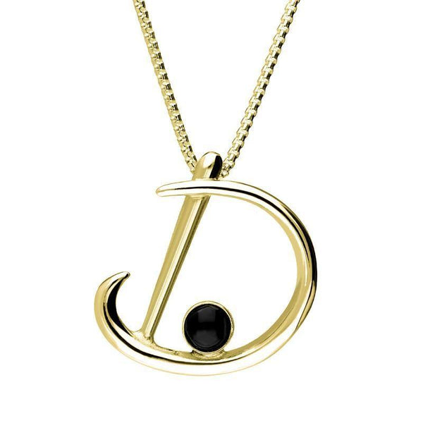 18ct Yellow Gold Whitby Jet Love Letters Initial D Necklace, P3451.