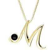 18ct Yellow Gold Whitby Jet Love Letters Initial M Necklace, P3460.