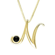 18ct Yellow Gold Whitby Jet Love Letters Initial N Necklace, P3461.